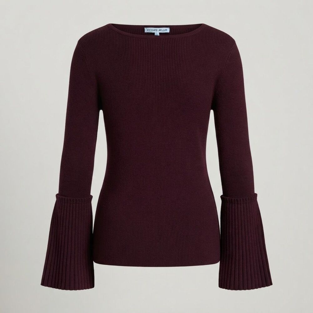 Antonio Melani Women Burgundy Ribbed Knit Crewneck Pullover Sweater Size M